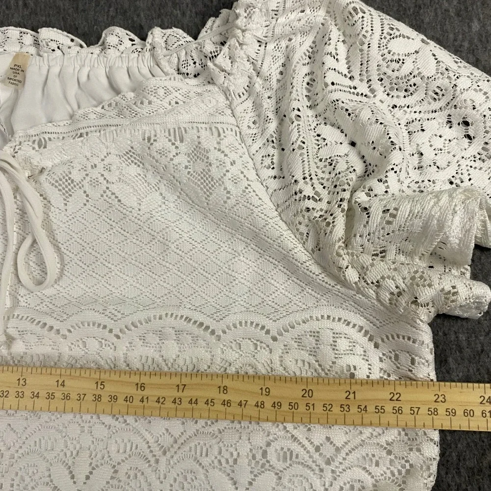 NY Collection Petite White Lace Peasant Blouse PXL Off Shoulder Short Sleeve Top